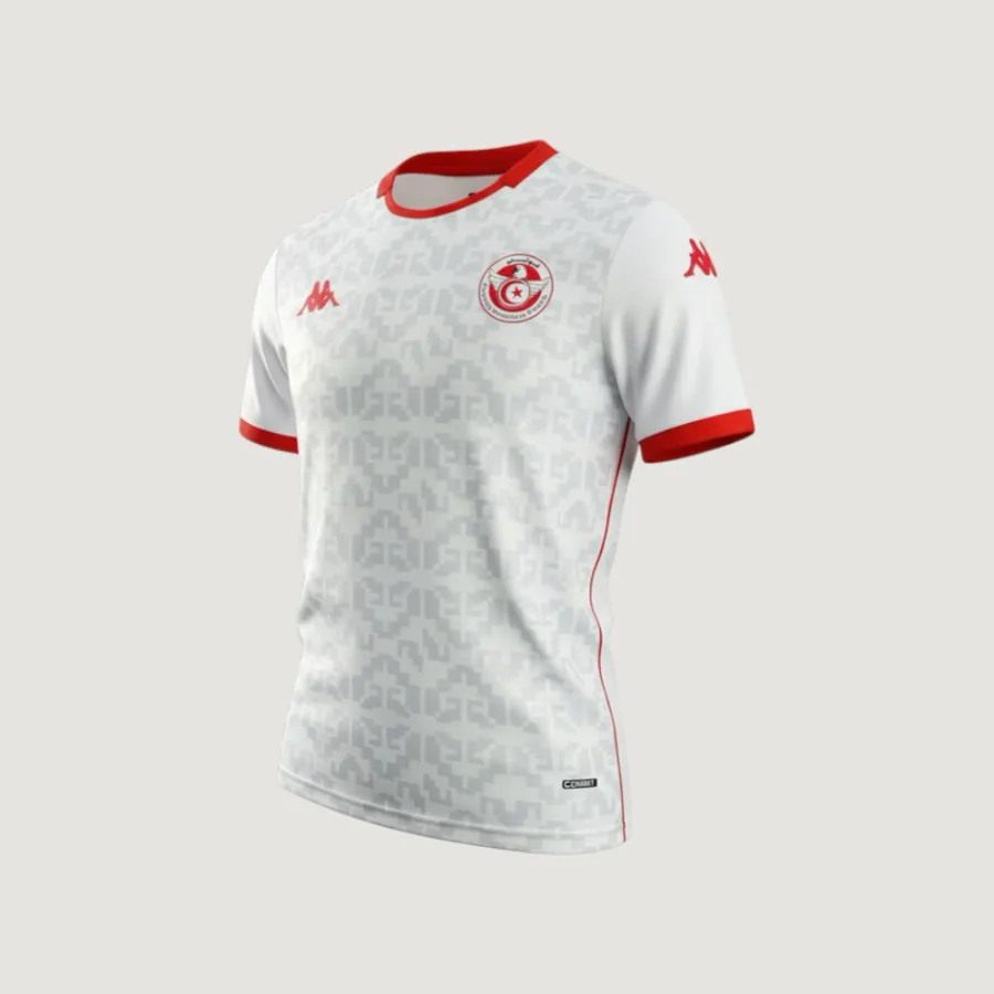 Tunisie – Maillot Extérieur Coupe du Monde 2026 – Blanc, Rouge, Gris