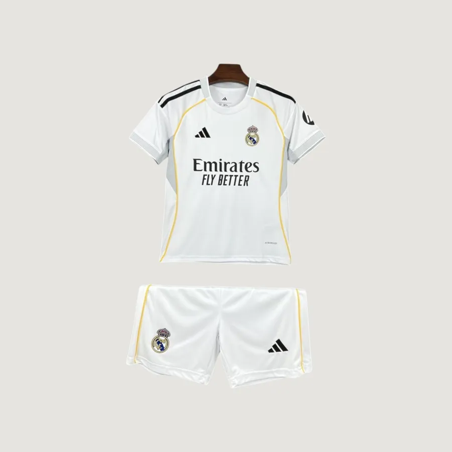 Real Madrid – Ensemble Domicile 25/26 Enfant – Blanc & Jaune